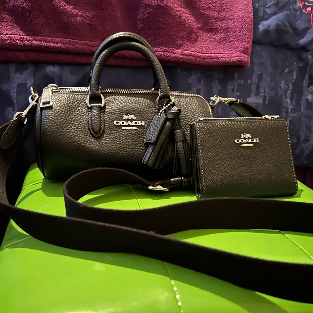 Mini Coach Black Leather Crossbody Bag and Wallet